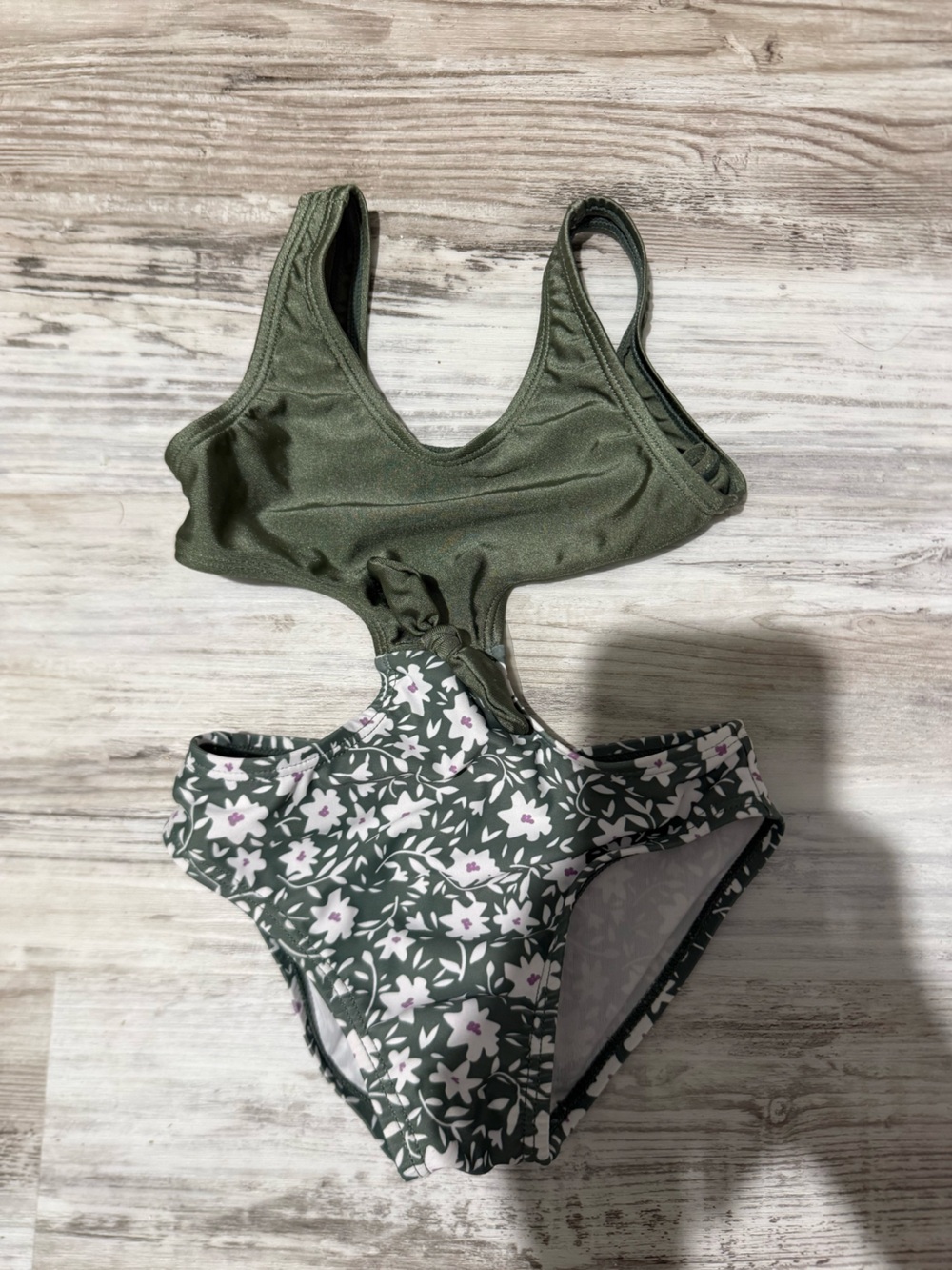 Olive Green Floral Cutout Bikini Top